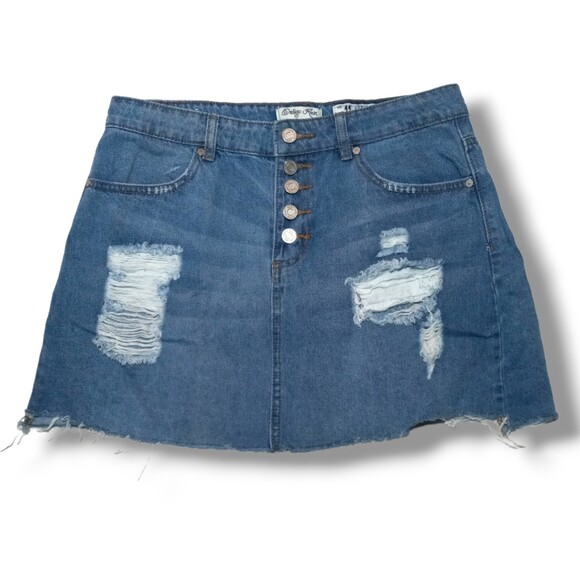 Indigo Rein Dresses & Skirts - Indigo Rein Size 11 Distressed Raw Hem Mini Jean Skirt-Y2K-Micro-Button Fly